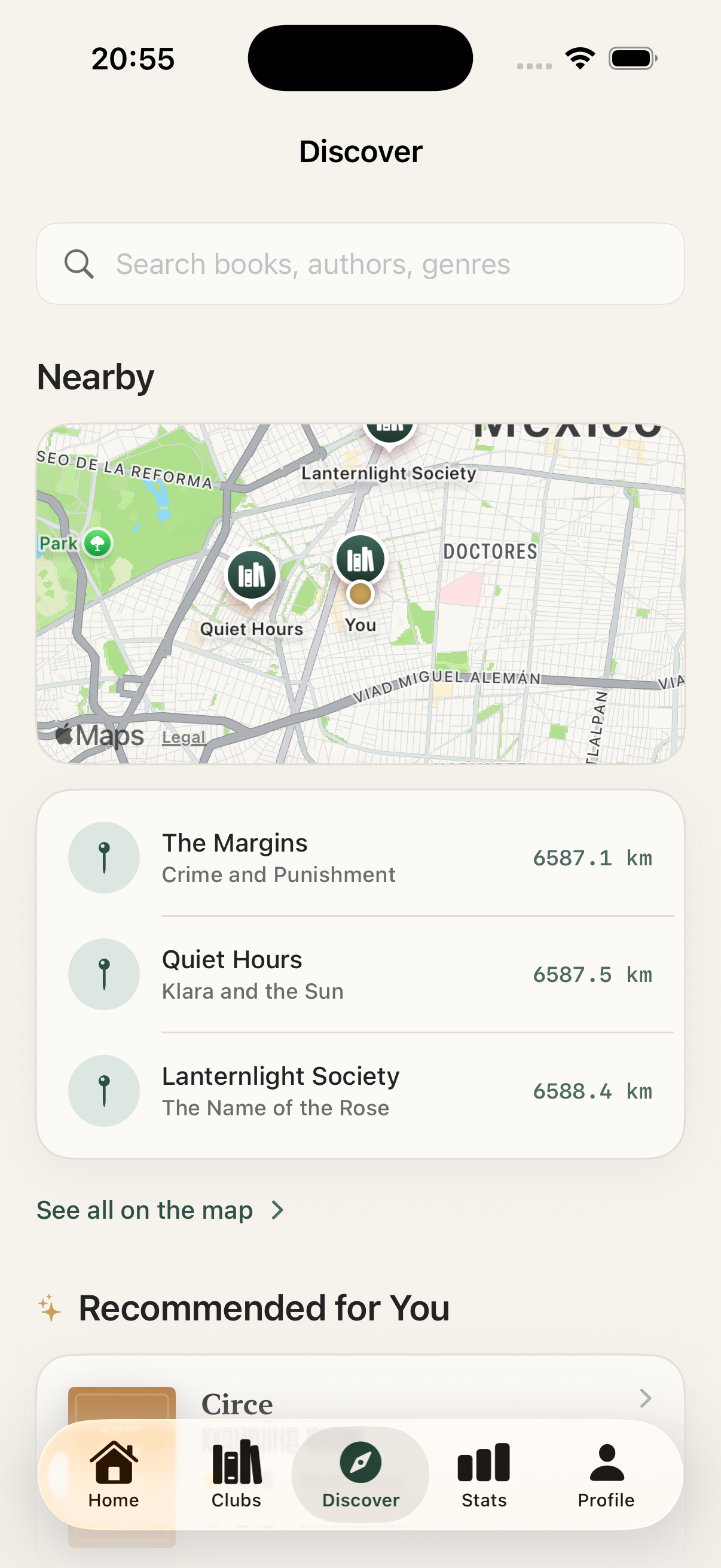 Discover nearby clubs and books